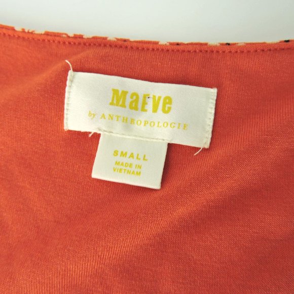 Anthropologie Maeve Dress Sz S Daisy Floral Print soft knit cowl neck orange/red - Picture 7 of 13